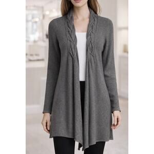 Neiman Marcus 100% Cashmere Longline Coatigan Braided Trim Open Cardigan Sz M